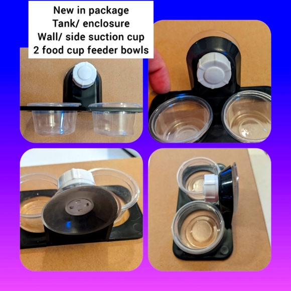 5/$24 reptile pet food water bowls in holder that attaches to tank enclosure